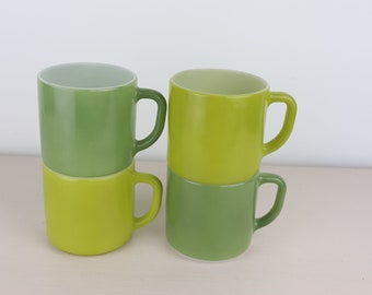 Set of Four Vintage Fire King Coffee Mugs - greens
