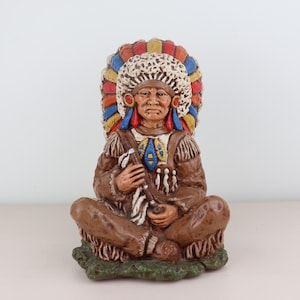 Vintage Ceramic Siting Indian Chief Figurine