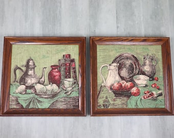 Vintage Set of 2 Mid Century Fruit Still Life - Wall Art - Wall Hanging