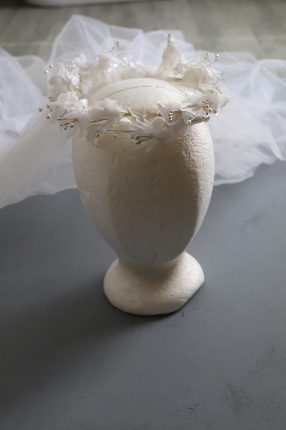 Vintage White Bridal Veil on a headband -39 inches