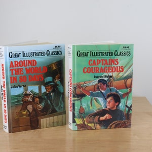 Vintage Great Illustrated Classics Book Set (2) - Around the World in 80 Days and Captains Courageous