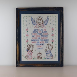 Vintage Cross Stitch - Now I Lay Me Down to Sleep - Wall Hanging