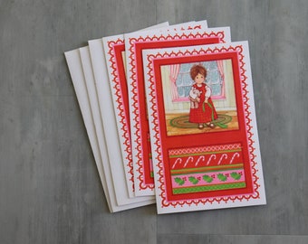 Vintage Stationary BlankNotes / Little Girl with Teddy Bear / Christmas/ Set of 3