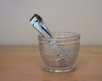 SALE Vintage Glass Ice Bucket with Tongs