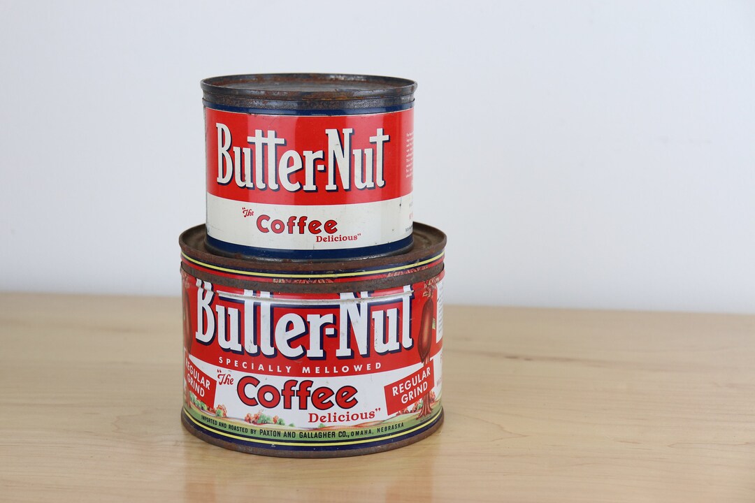 Vintage Metal Coffee Cans Set of 2 Butternut Coffee Etsy