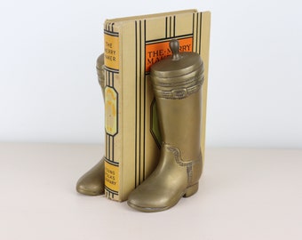 Vintage Brass Boot Book Ends