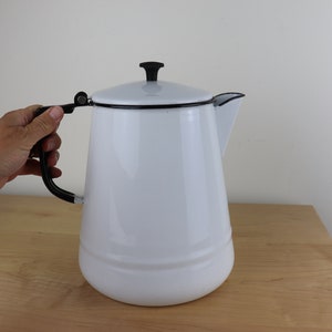 Vintage White Black Enamel Kettle