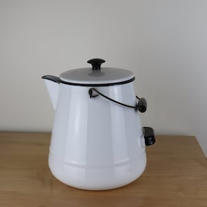 Vintage White Black Enamel Kettle