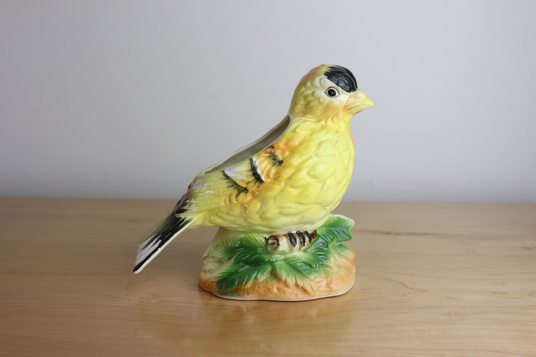 Vintage Yellow Bird Planter Etsy