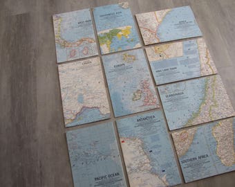 Vintage Set of 10 - 1963 World Map Collection - National Geographic Maps - 19inches X 25 inches