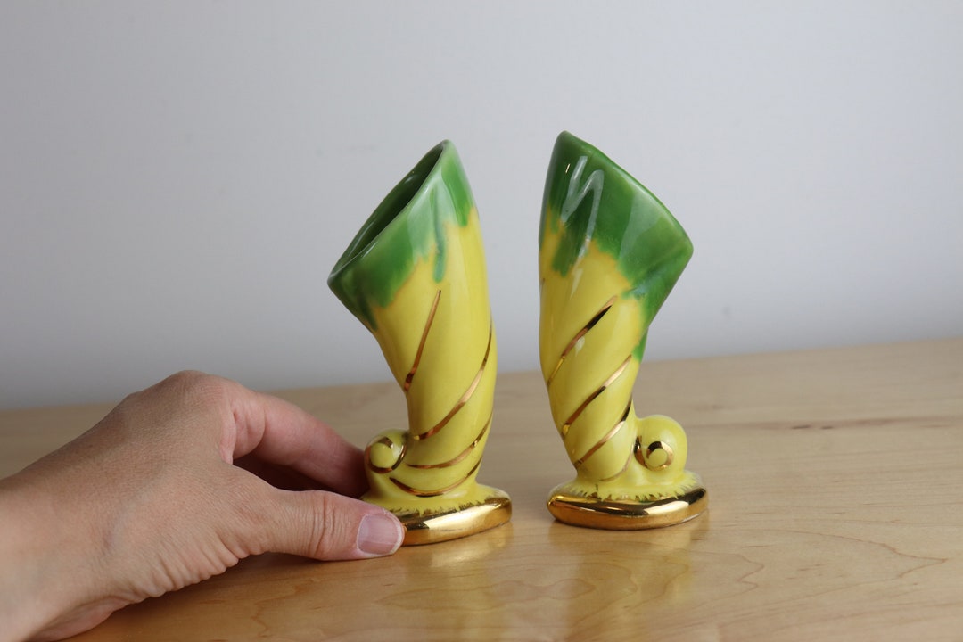 Vintage Yellow Small Mid Century Vases Set of 2 Etsy