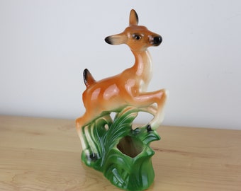 Vintage Jumping Deer Doe Figurine Pencil Holder