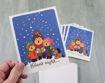 Vintage Christmas Card / Kids Choir Singing Silent Night /  Set of 6