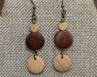 Two-tone wooden bead drop earrings