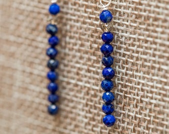 Dainty true blue lapis dangle earrings