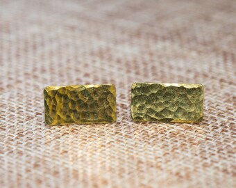 Hammered brass rectangle post earrings