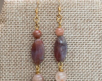 Elegant pink, mauve, and blush agate stone dangle earrings