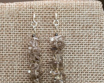 Smoky quartz clear gray stone chip dangle earrings