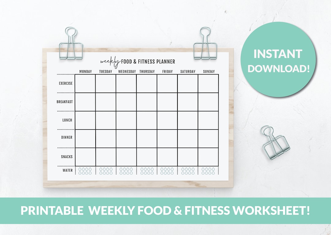 Weekly Food & Exercise Tracker | Printable Worksheet | Food Log | Food ...