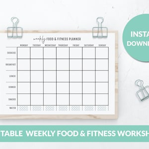 Veckovis mat- och träningsrapport | Utskrivbart arbetsblad | Matlogg | Matdagbok | Makrorräknare | Kost | Träningsrapport