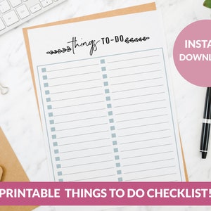 Printable Things To Do Checklist | Daily Checklist | Do do list | Get it done list | Checklist Printables | Printable Checklist