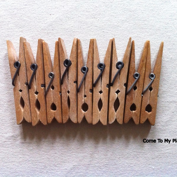 Nine Vintage Wooden Clip Clothes Pins