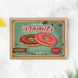 Ciambella ghiacciata e ciambella al cioccolato deliziose stampe retrò da parete, poster artistici