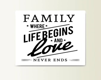 Metal Sign Family Where Life Begins - Art Typograhy Inspirational Quote Wall Fine Art Prints, Tin Sign