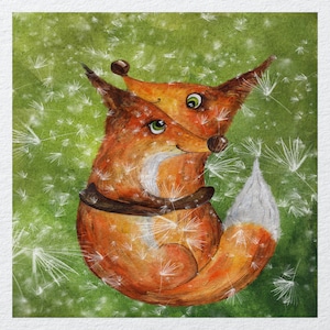 hugging fox dandelions  - Fabric Panels Cushion Panels Velvet Cotton Polycotton Spandex