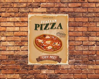 Mouth watering pizza metal sign - Art Typograhy Inspirational Quote Metal Wall Fine Metal Art Prints, Metal Sign Tin Sign