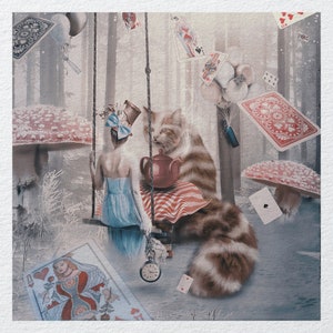 Alice in wonderland swinging cat- Fabric Panels Cushion Panels Velvet Cotton Polycotton Spandex