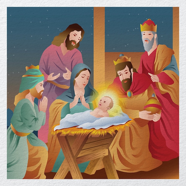Christmas Nativity Scene Baby Jesus Mary Joseph -  Fabric Panels Cushion Panels Velvet Cotton Polycotton Spandex