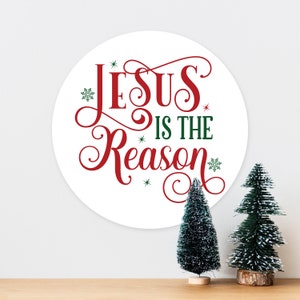 Jesus Is The Reason Christmas Xmas - Art Typograhy Inspirational Quote Wall, Wreath, Post, Door Tin Metal Sign Plaque