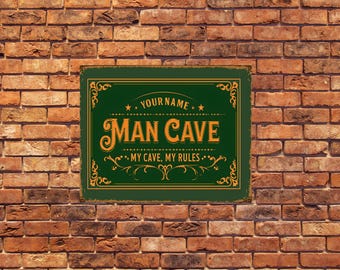 Nome personalizzato Man Cave - Stampe artistiche in metallo su parete in metallo, targhe in metallo, targhe in latta