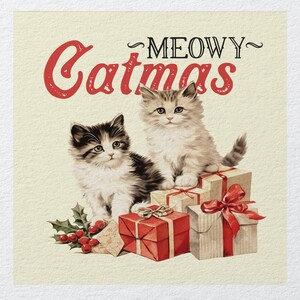 Meowy Christmas Cats Jolly   - Fabric Panels Cushion Panels Velvet Cotton Polycotton Spandex