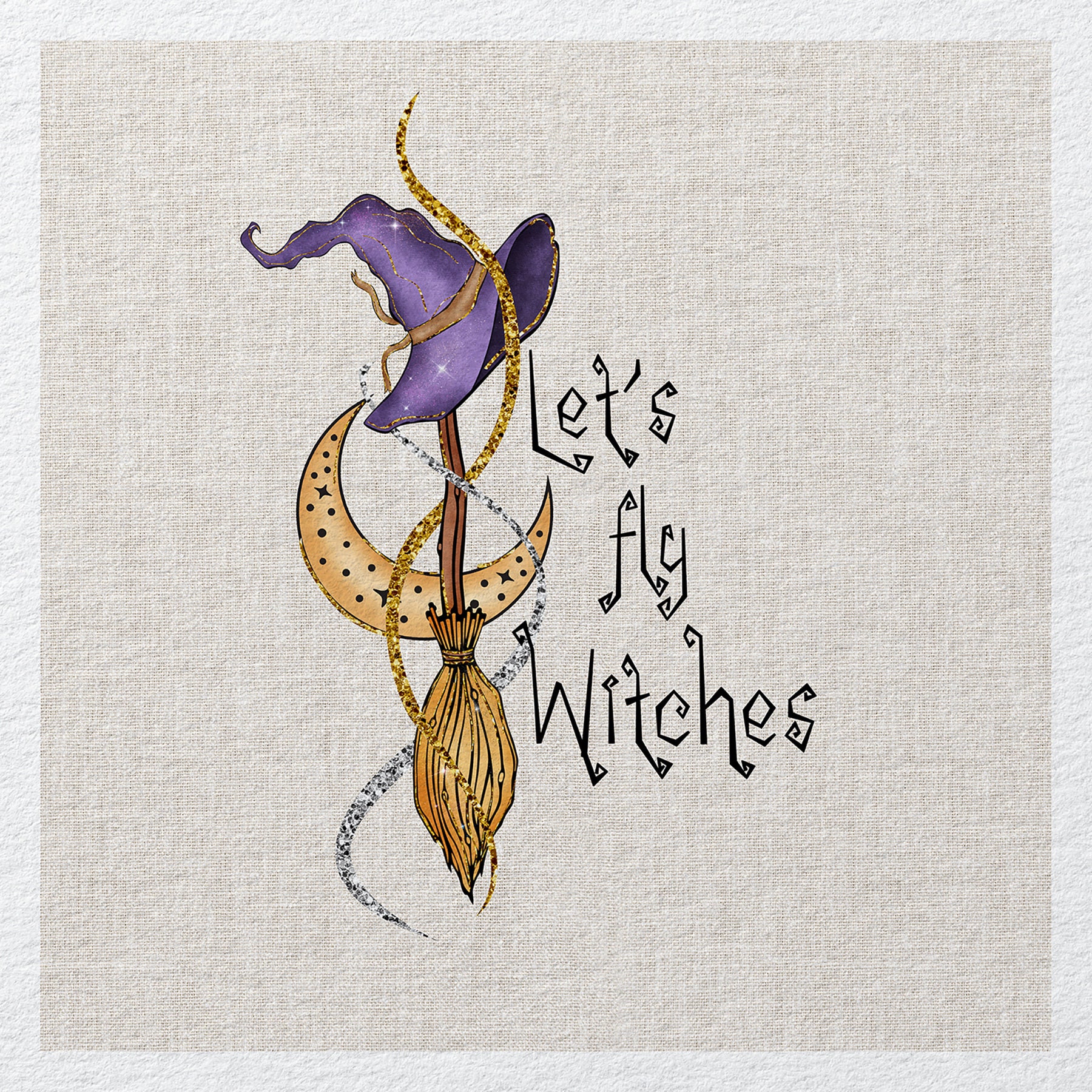 Lets Fly Witches Halloween Broomstick    - Fabric Panels Cushion Panels Velvet Cotton Polycotton Spandex