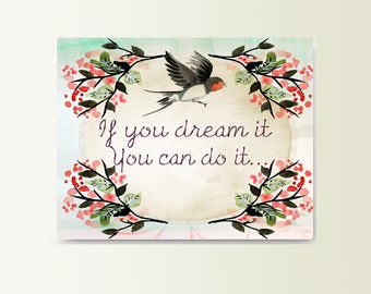 Señal de metal si sueña puede hacerlo - Art Typograhy Inspirational Quote Wall Fine Art Prints, Tin Sign