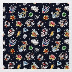Tattoo pattern - Fabric Panels Cushion Panels Velvet Cotton Polycotton Spandex