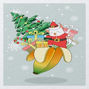 Cat Banana Christmas Presents Christmas Tree   -  Fabric Panels Cushion Panels Velvet Cotton Polycotton Spandex
