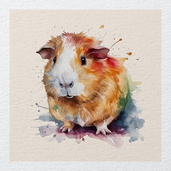 Guinea Pig Pet Animal Watercolour Splash Bright Fabric Panels