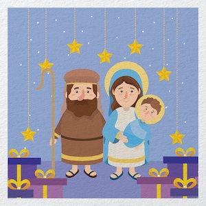 Baby Jesus Mary Joseph Stars Christmas Nativity  -  Fabric Panels Cushion Panels Velvet Cotton Polycotton Spandex