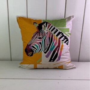Rainbow zebra cushion cover- Cushion Case Covers, Linen Look Textile With Or Without Inner