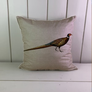 Pheasant Bird Country Woodland Animal Illustration - Cushion Case Covers, Linen Look Textile With Or WIthout Inner