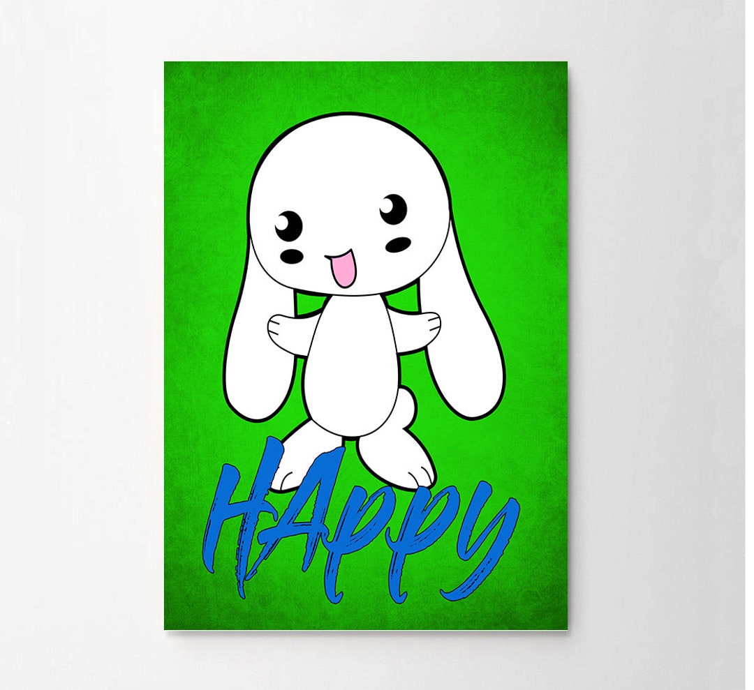 Woodland Nursery Happy Rabbit Typography Inspirational Quote Wall Fine ...