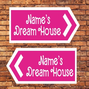Personalised Custom Names Dream House Pink Doll Arrow Street Sign Any Metal Typography Metal Wall Fine Metal Art Prints, Metal Sign Tin Sign