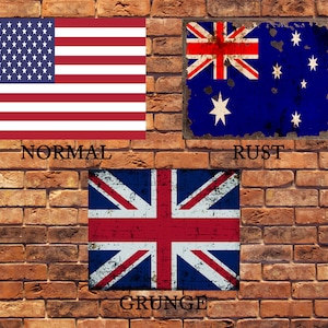 Custom Bespoke Personalised Any Flag Country Vintage Grunge - Art Typography Wall Fine Metal Art Prints Metal Tin Sign