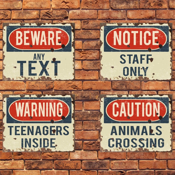 Custom Warning Sign Metal Aluminum 8"x12" Personalized Text Home Office