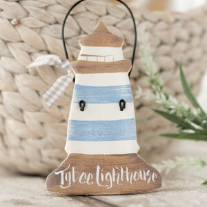 Personalised lighthouse salt dough ornament, Nautical beach theme gift, Beach house decor, Nautical room ornaments, Ocean theme decor image 1