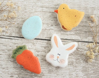 Set of 4 Easter magnets made from Salt Dough, Fridge magnets, Office accessories, Spring classroom decorations, Spring refrigerator magnets