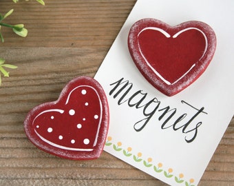 Heart magnets set of 2 made from Salt Dough, Fridge magnets, Office accesories, Valentines hearts, Heart magnets favors